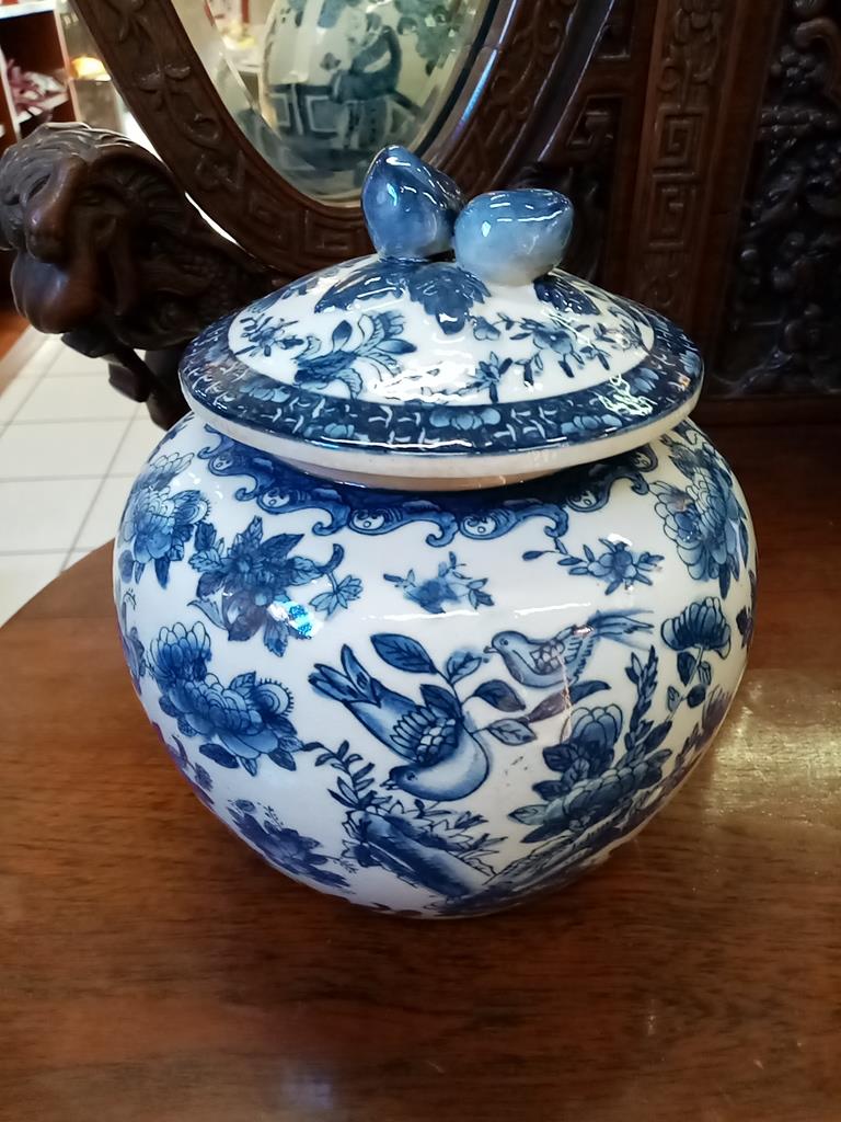 Vaso Coperto Porcellana Ci Nese Decoro Blu