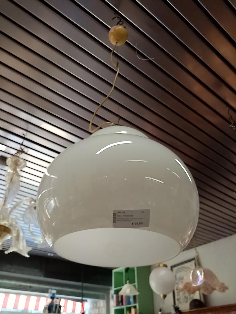 Sospensione Vintage Vetro Opalino Bianco